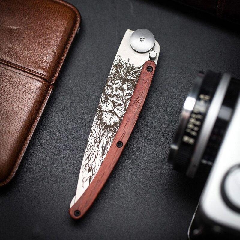 Deejo 37G Pocket Knife - Coral Wood/Lion (Grey), , large image number 5