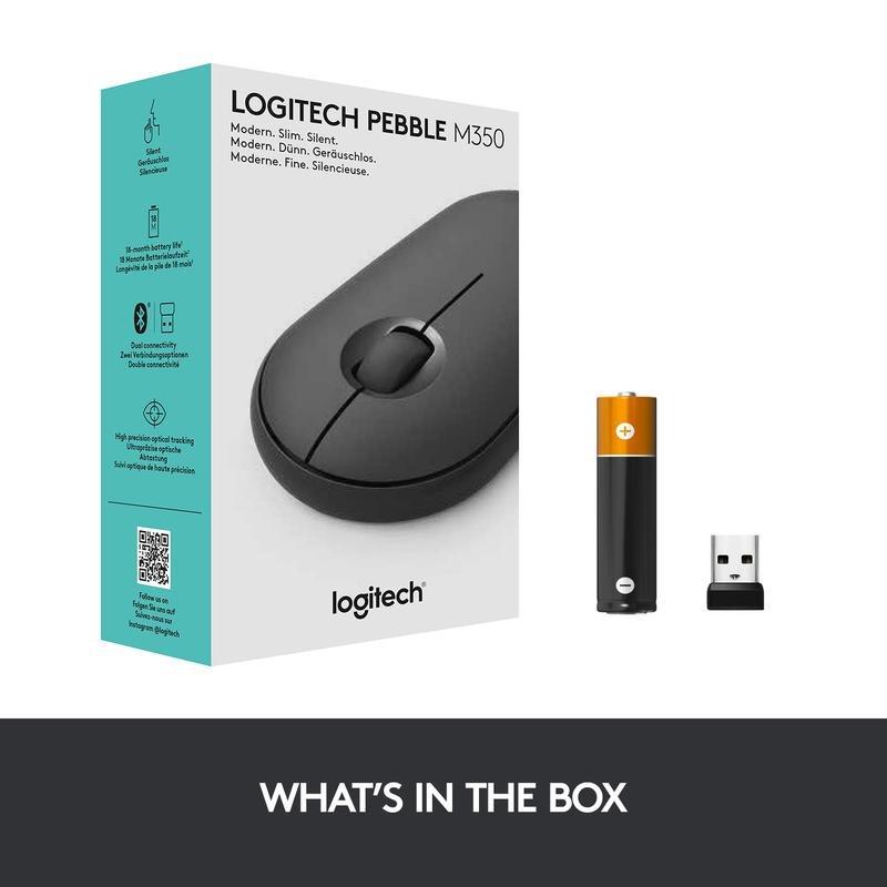 Logitech 910-005718 Pebble Wireless Mouse Graphite with Bluetooth or 2.4 GHz Receiver Silent/Slim/Quiet Click for Laptop/iPad/PC and Mac, , large image number 1