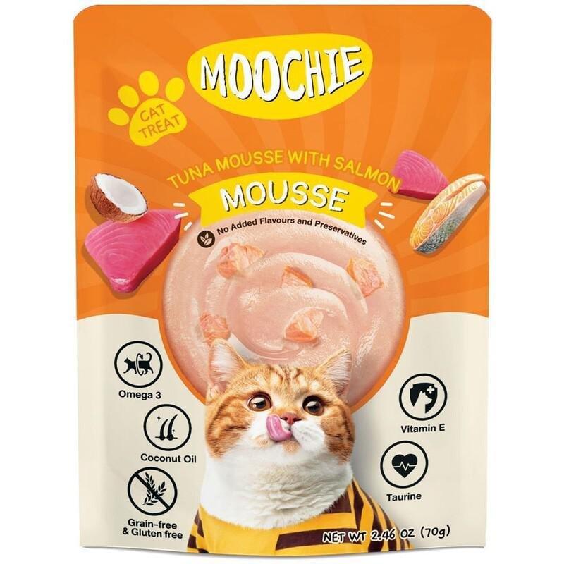Moochie Cat Food Tuna Mousse with Salmon Pouch 12 x 70 g, , large image number 0