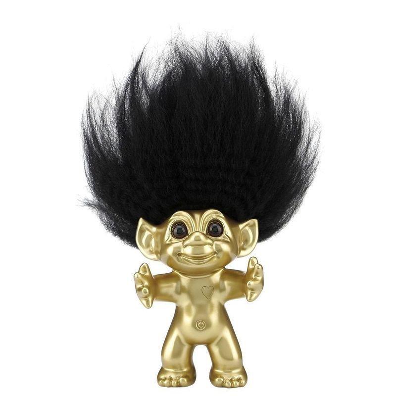 Good Luck Troll Brushed Brass with Black Hair Statue (12 cm), , large image number 0