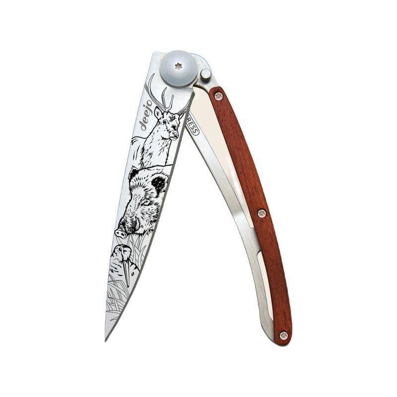 Deejo 37G Pocket Knife - Coral Wood/Hunting Scene (Grey), , medium