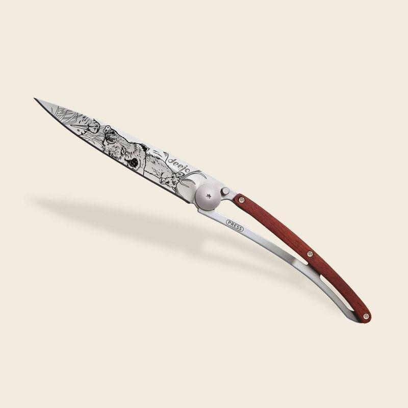 Deejo 37G Pocket Knife - Coral Wood/Hunting Scene (Grey), , large image number 1