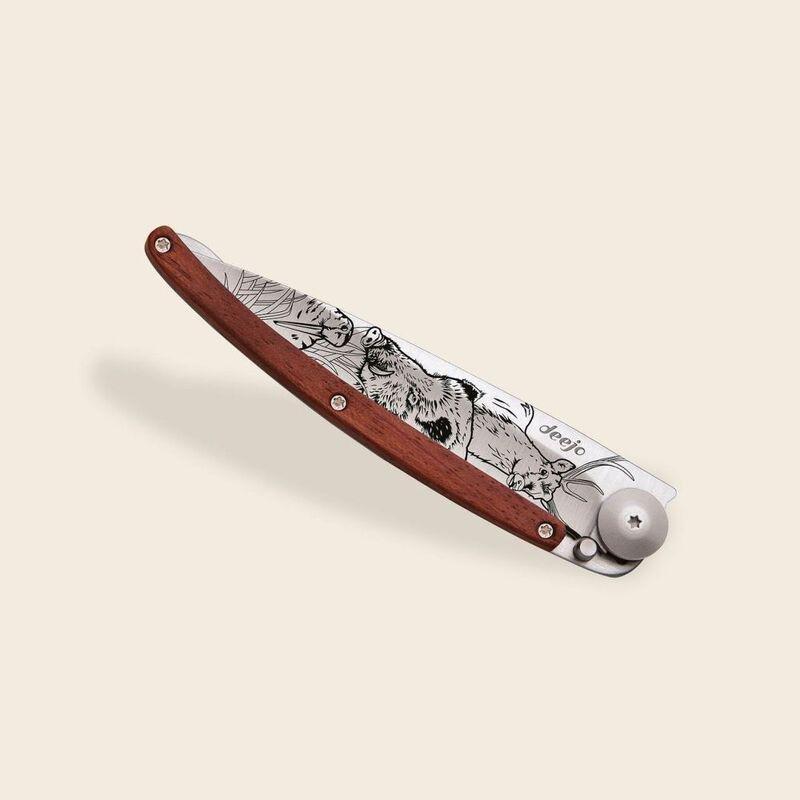 Deejo 37G Pocket Knife - Coral Wood/Hunting Scene (Grey), , large image number 2
