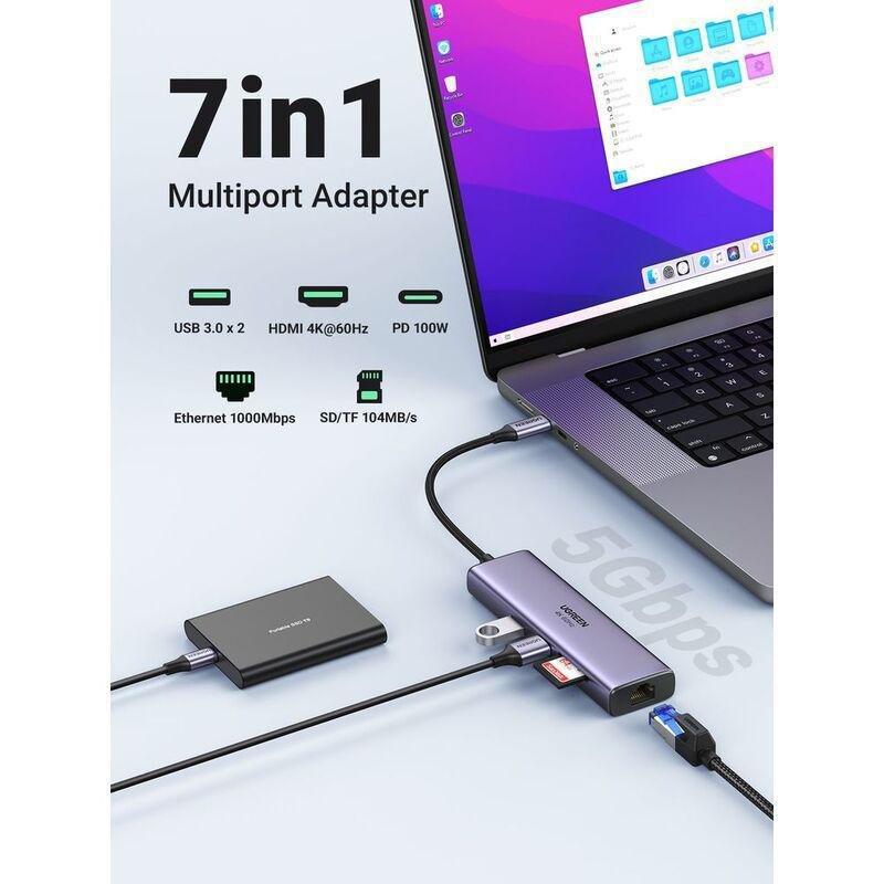 UGREEN 7-in-1 Multiport Adapter 4K 60Hz HDMI To USB-C 100W PD/SD, , large image number 1