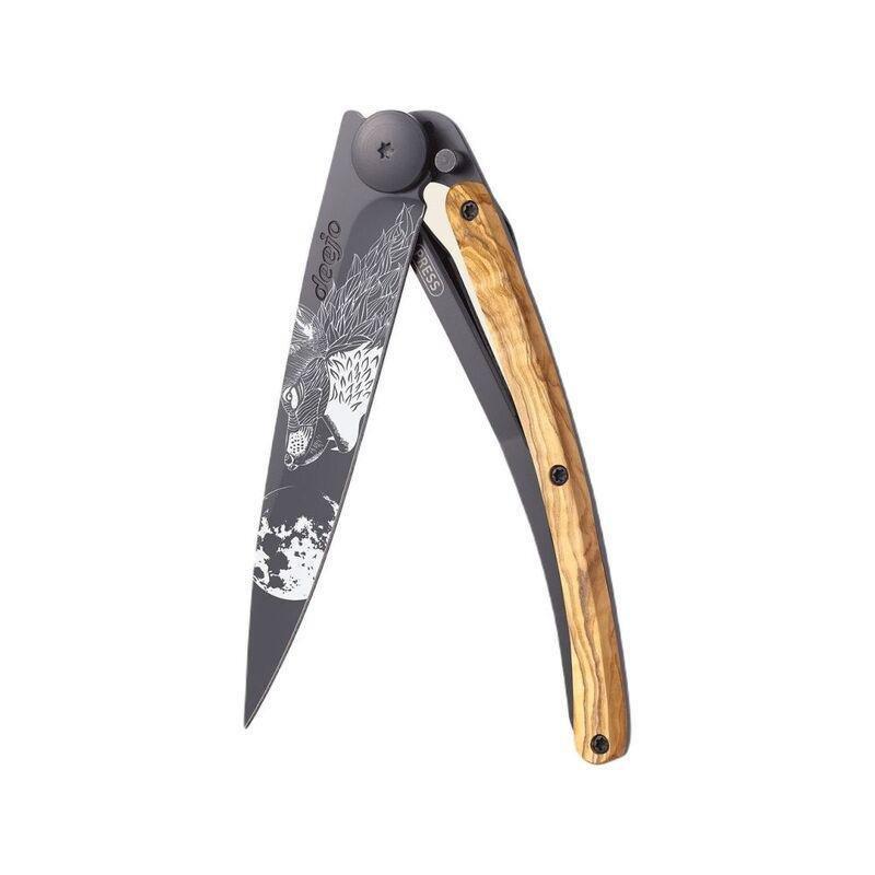 Deejo 37G Pocket Knife - Olive Wood/Howling (Grey), , medium
