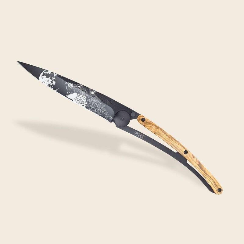 Deejo 37G Pocket Knife - Olive Wood/Howling (Grey), , large image number 1