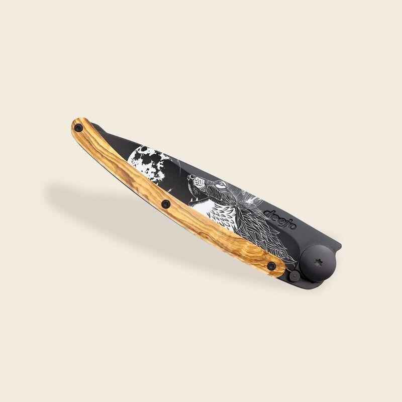 Deejo 37G Pocket Knife - Olive Wood/Howling (Grey), , large image number 2
