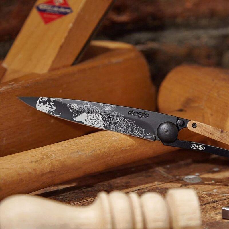 Deejo 37G Pocket Knife - Olive Wood/Howling (Grey), , large image number 5