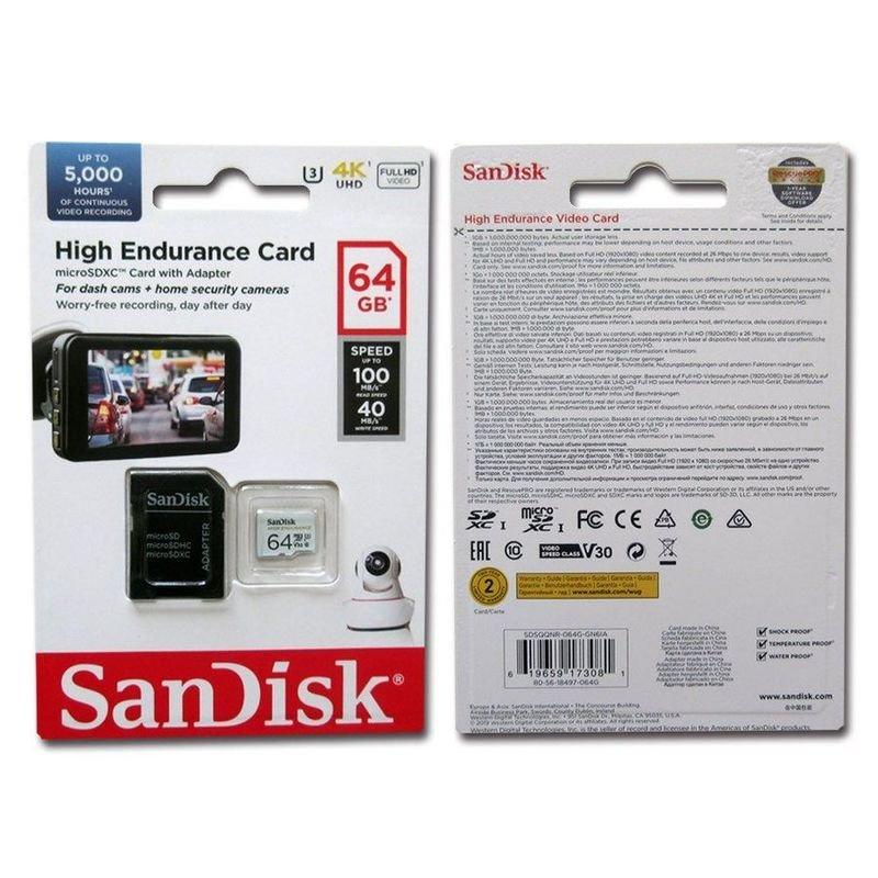 Sandisk 64GB High Endurance MicroSDHC Memory Card with Adapter for Dashcams and Home, , large image number 1