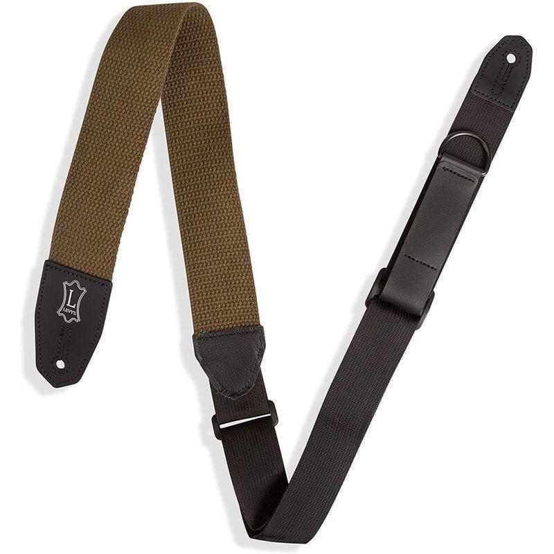 Levys Right Height Green Cotton Leather Guitar Strap MRHCGRN 2-Inch, , large image number 0