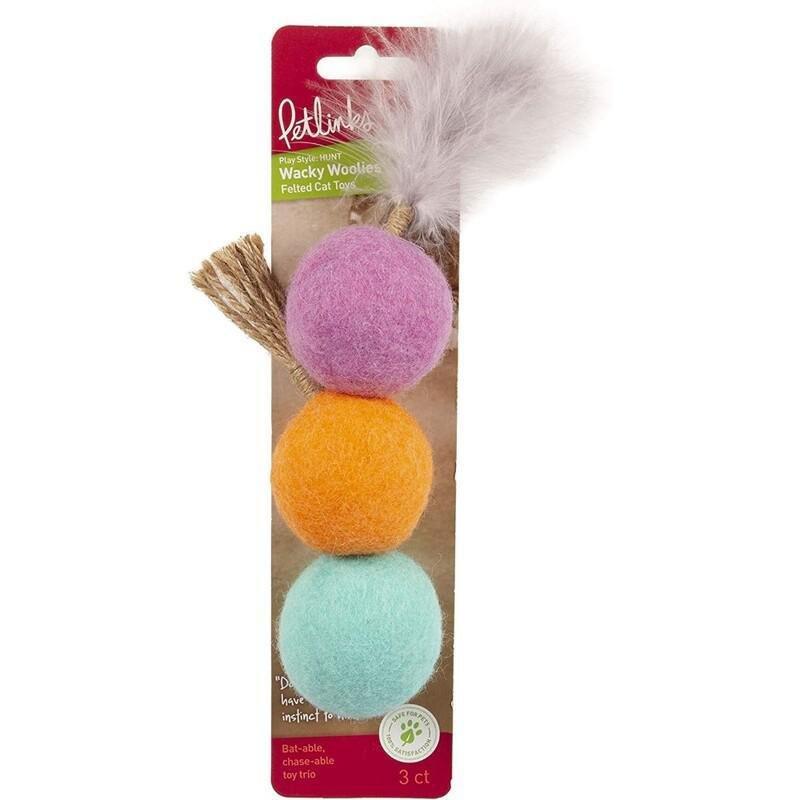 Petlinks Wacky Woolies Set of 3 Wool Felt Cat Toys - Color May Vary, , large image number 0