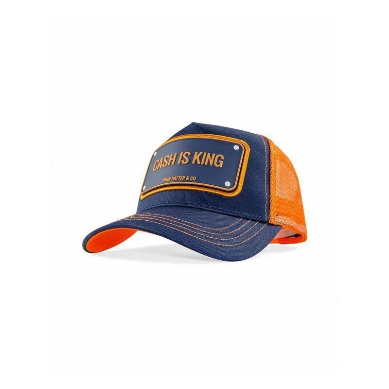 John Hatter Cash Is King Rubber Patch Cap Unisex Cap Orange And Navy, , medium