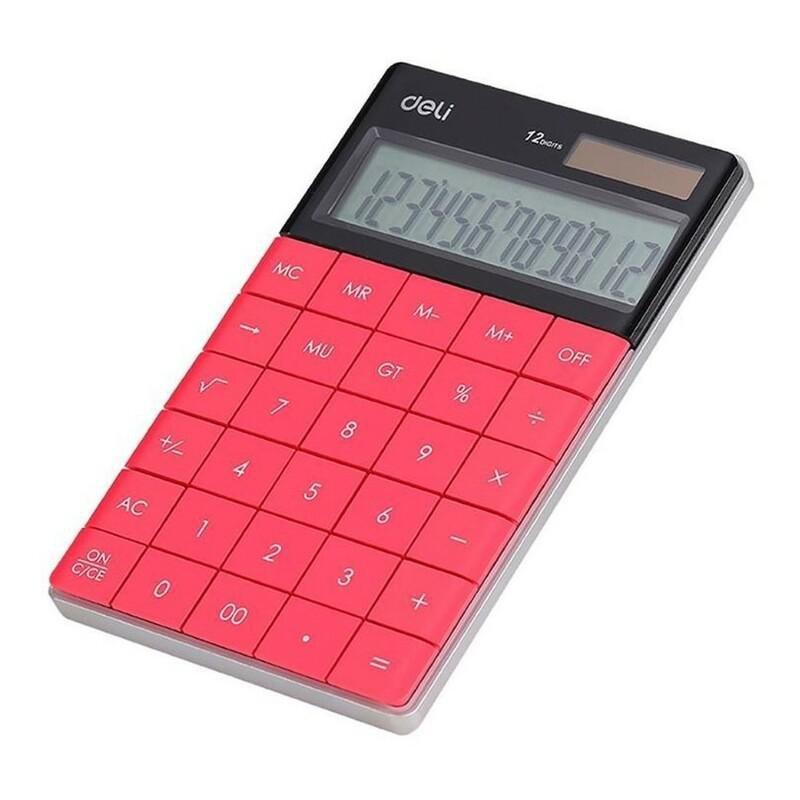 Deli Calculator Plastic 12 Digits Red, , large image number 0