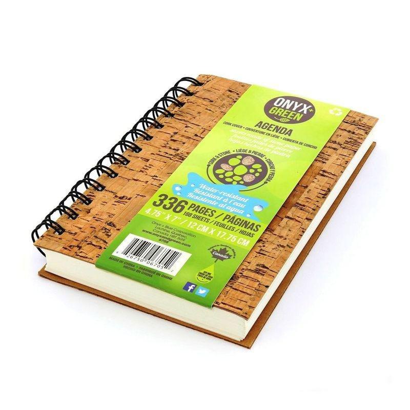 Onyx & Green Spiral Agenda Daily Planner Cork Cover Stone Paper with Undated Sheets Eco Friendly, , large image number 0