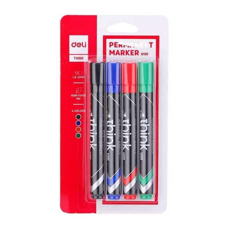 Deli Permanent Marker Think Chisel Tip 1.5-5 mm 4Pcs/Blister, , large image number 0