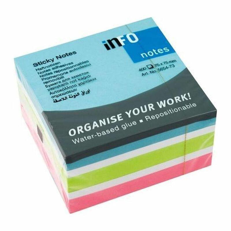 Info Mix Cube 400 Sheets 75 x 75 Assorted White/Green/Pink (Includes 1), , large image number 0