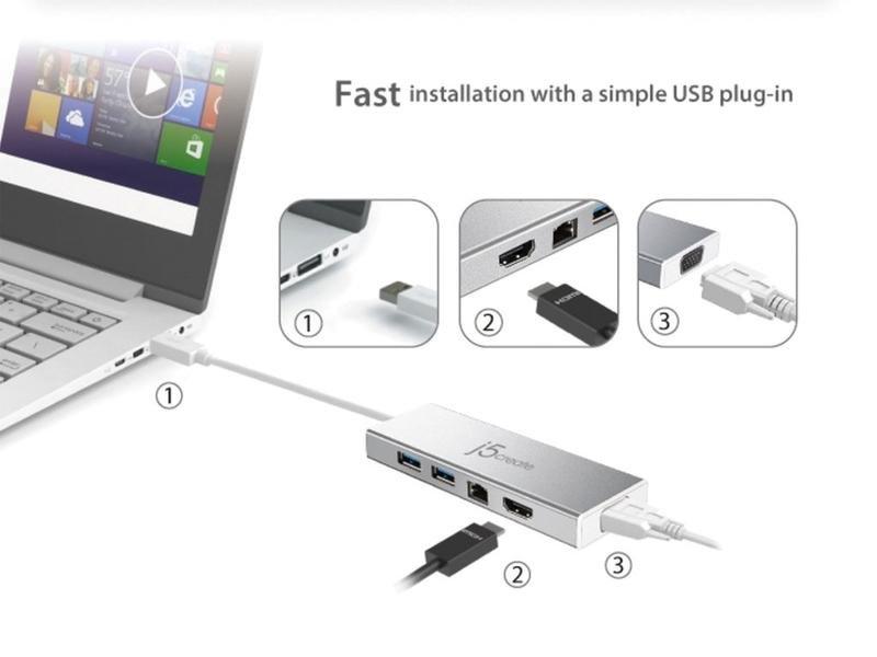 j5create USB 3.0 to VGA/HDMI/Ethernet/USB 3.1 Dock, , large image number 3