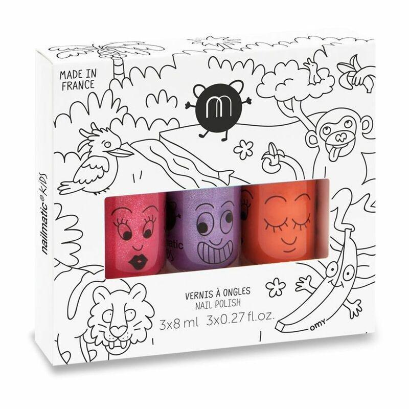 Nailmatic Kids Jungle Set of 3 Water Based Nail Polishes Sissi + Piglou + Dori, , medium