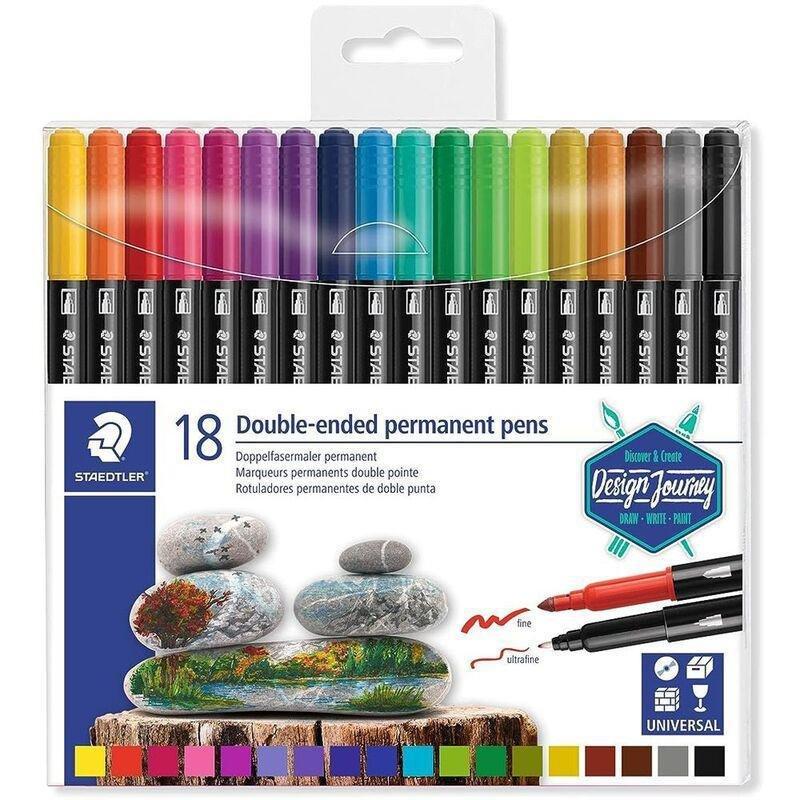Staedtler Double-End Permanent Markers Fibre Tip - Set of 18, , large image number 0