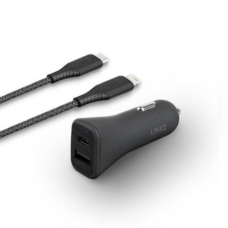 UNIQ - Uniq Votra Duo KIT 30W Car Charger With USB-C + USB-C To Lightning Cable Black
