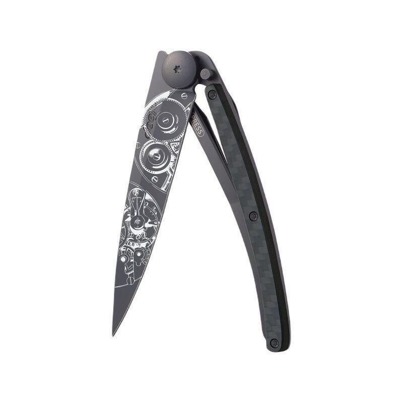 Deejo 37G Pocket Knife - Carbon Fiber/Watch Movement (Black), , medium