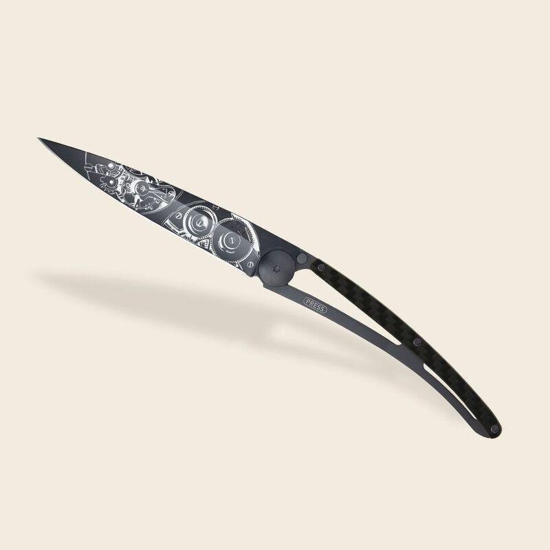 Deejo 37G Pocket Knife - Carbon Fiber/Watch Movement (Black), , large image number 1