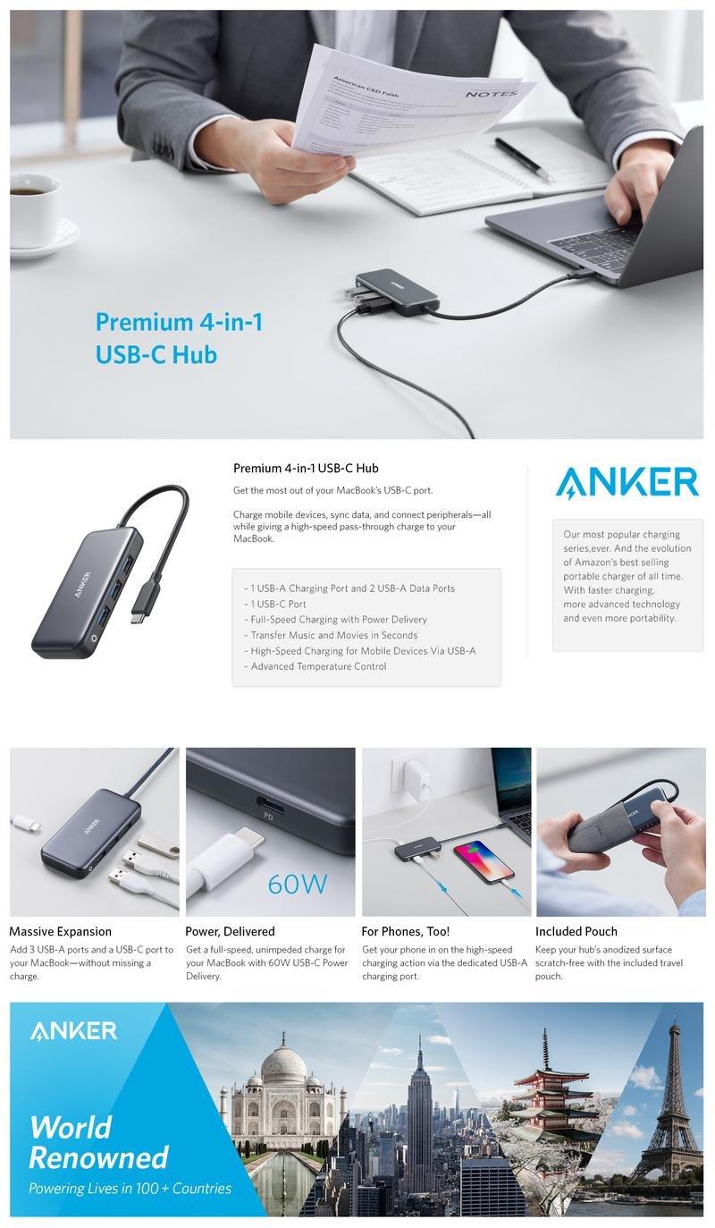 Anker Premium 4-In-1 1C3A Gray USB-C Hub, , large image number 2