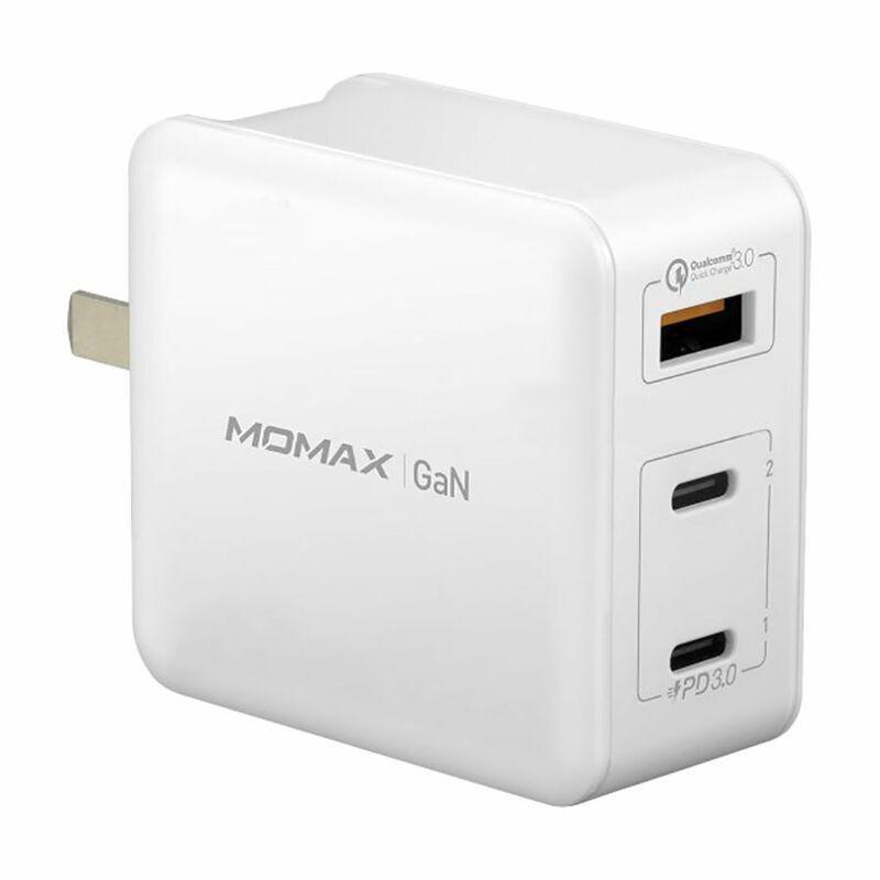 Momax 3-Port 2XUSB C 1X USB A 65W Gan White Wall Charger, , large image number 0