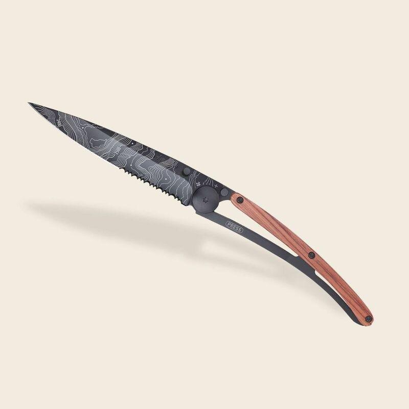 Deejo 37G Pocket Knife - Serrated Coral Wood/Topography (Black), , large image number 3