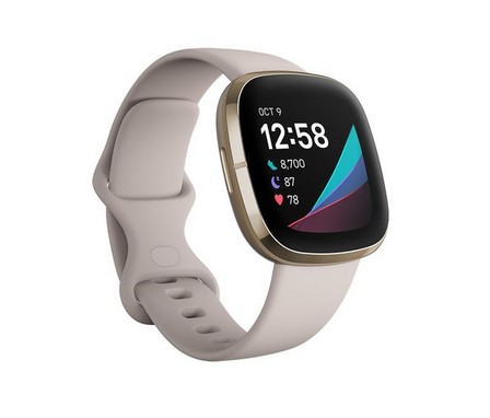 FITBIT - Fitbit Sense Lunar White/Soft Gold Stainless Steel Smartwatch