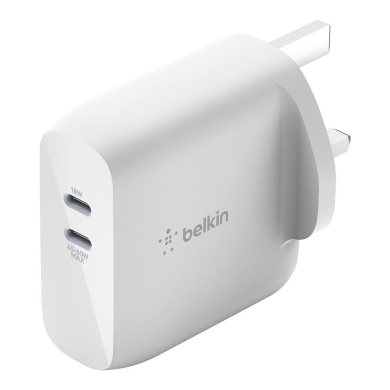 Belkin BoostCharge Dual USB-C PD GaN Wall Charger 63W White, , large image number 2