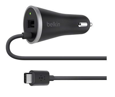 Belkin USB-C Car Charger Black With Hardwired USB-C Cable And USB-A Port, , large image number 0