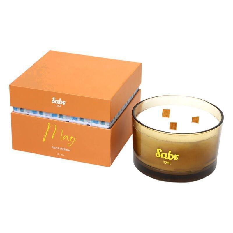 Sabr Marj Wood Wick Candle Honey & Wildflower 520G, , medium