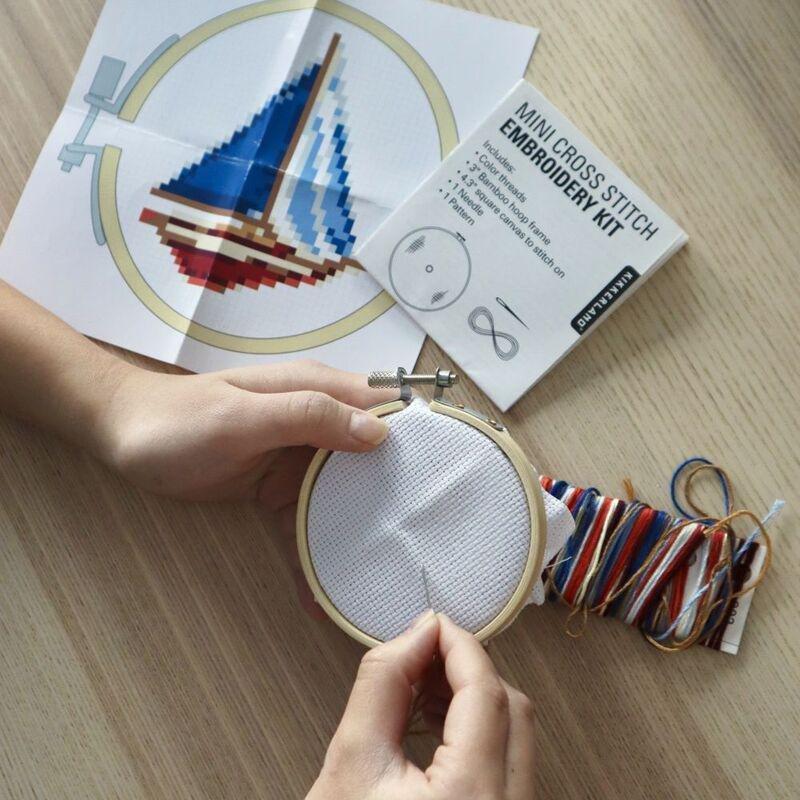 Kikkerland Mini Cross Stitch Embroidery Sailboat, , large image number 1