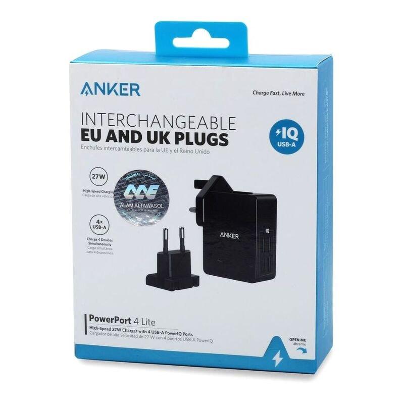 Anker Powerport 4 Lite 4 Port USB Wall Charger 27W Black, , medium