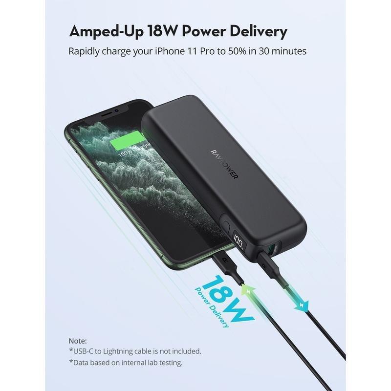 RavPower RP-Pb203 PD Pioneer 15000mAh 30W 2-Port Portable Charger USB-C Power Bank - Black, , large image number 1