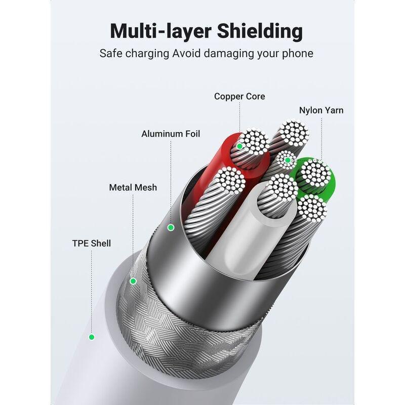 UGREEN USB-A Male to Lightning Male Cable Nickel Plating ABS Shell 2m - White, , large image number 1