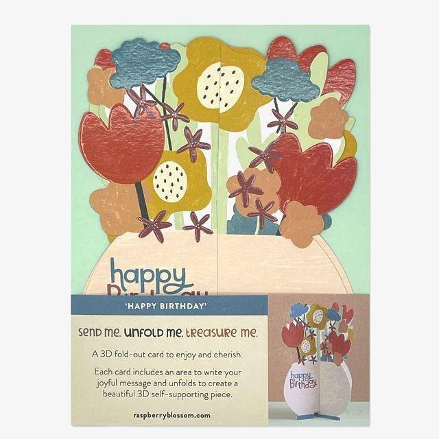 Raspberry Blossom Happy Birthday - Flowers In Vase Greeting Card (18.4 x 13.3cm), , large image number 0