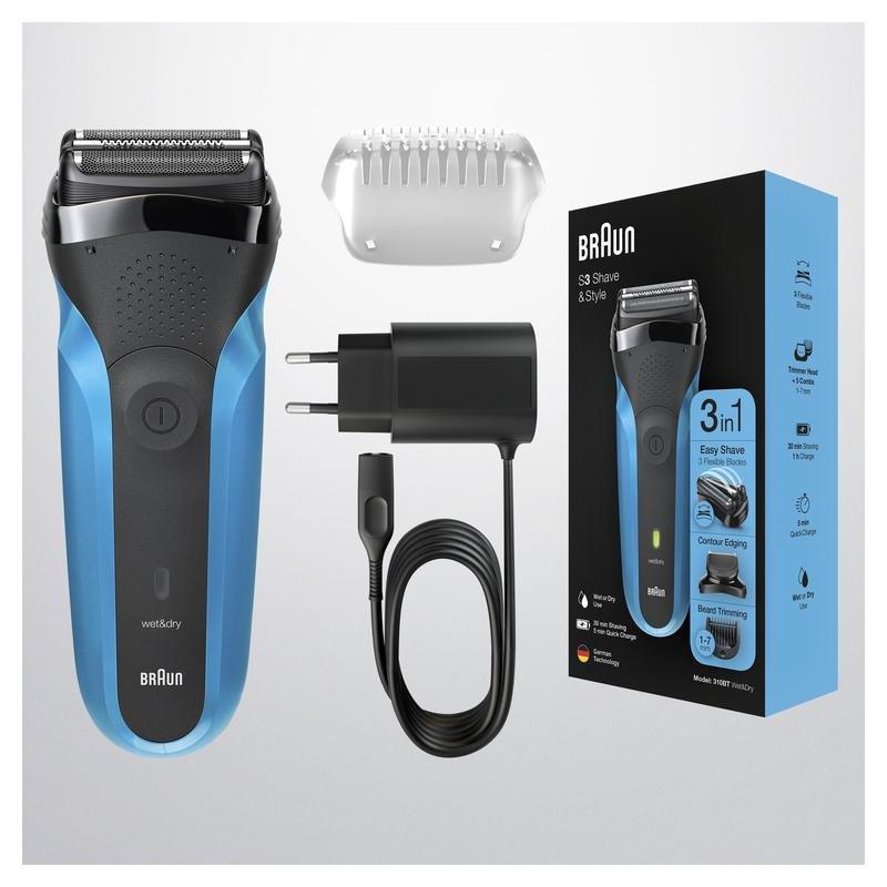 Braun Series 3 310BT Wet and Dry Shaver Black/Blue, , large image number 2