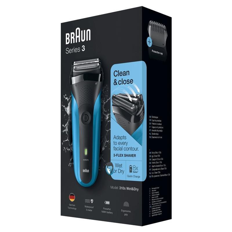 Braun 310S Series 3 Rechargeable Wet & Dry Electric Shaver Blue, , large image number 6