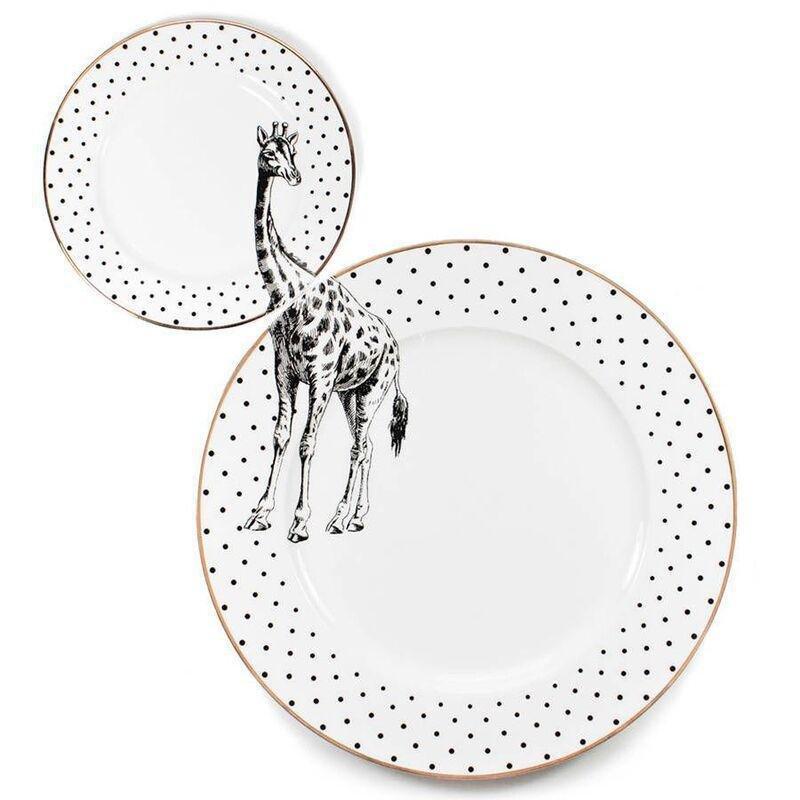 Yvonne Ellen Monochrome Dinner & Side Plates (26.5cm / 16 cm) - Giraffe (Set of 2), , medium