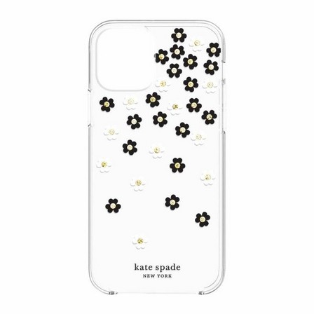 KATE SPADE - Kate Spade New York Protective Hardshell Case Scattered Flowers Black/White/Gold Gems/Clear for iPhone 12 Pro Max