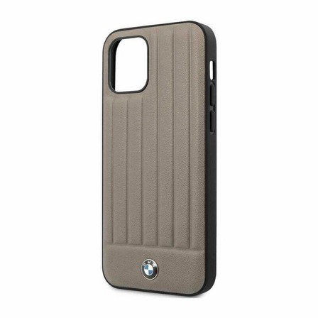 BMW - BMW Pc/Tpu Shiny Hard Case Genuine Leather with Vertical Hot Stamped Lines Brown for iPhone 12 Pro Max