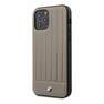 BMW - BMW Pc/Tpu Shiny Hard Case Genuine Leather with Vertical Hot Stamped Lines Brown for iPhone 12 Pro Max