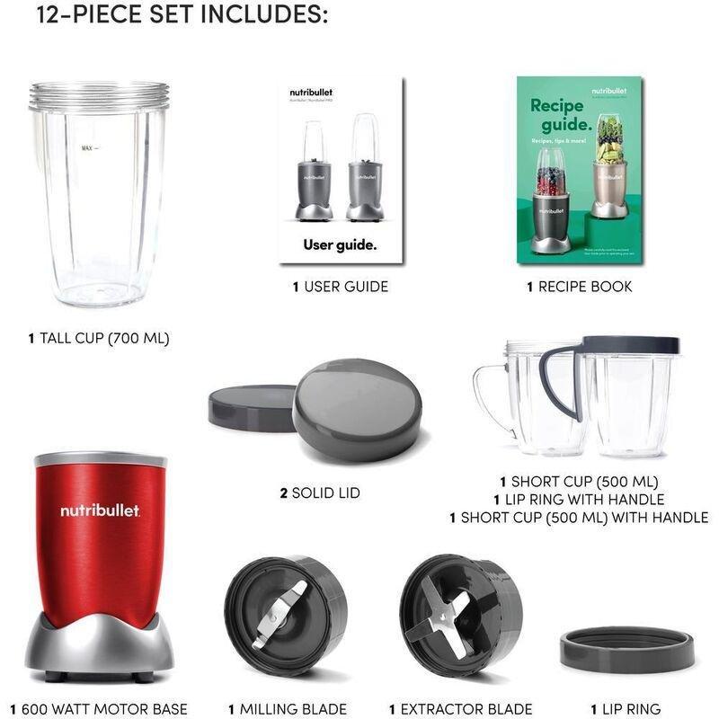 Nutribullet Multi-Function High Speed Blender Mixer System with Extractor Smoothie Maker 600W Red (Set of 12), , large image number 4