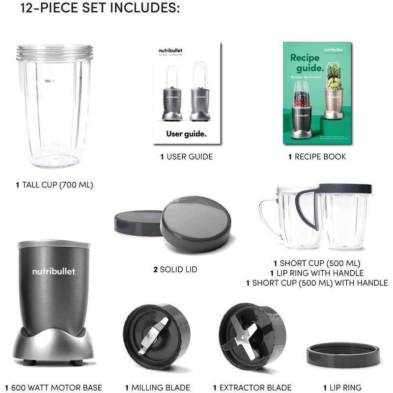 Nutribullet Multi-Function High Speed Blender Mixer System with Extractor Smoothie Maker 600W Gray (Set of 12), , large image number 3