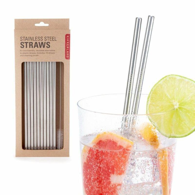 Kikkerland Stainless Steel Straws Set Of 10, , large image number 1