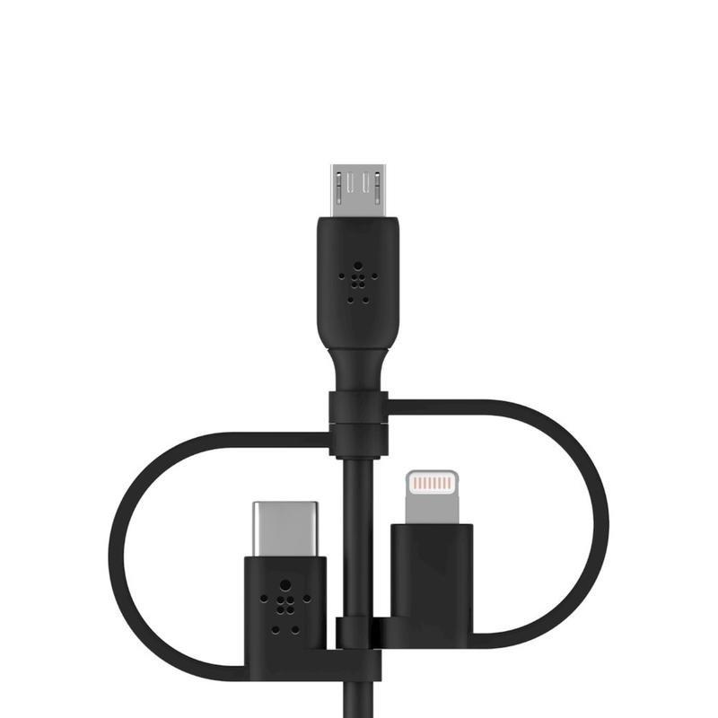 Belkin 3-In-1 Lightning/Micro/Type-C Cable 1.2M Black, , large image number 2