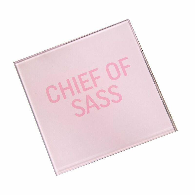 Harvey Makin Chief of Sass Pink Glass Coaster, , large image number 0