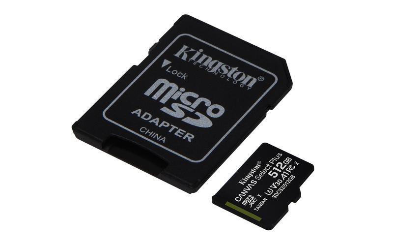 Kingston 512GB microSDXC Canvas Select Plus 100R A1 C10 Card + Adapter, , medium
